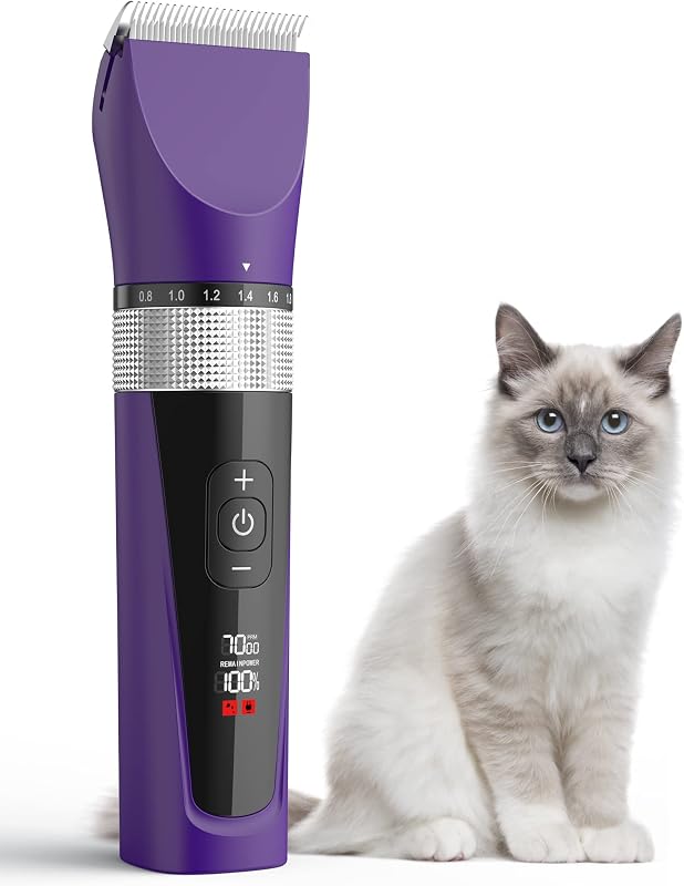 oneisall Cat Clippers for Matted Hair, 5-Speed Quiet Cat Grooming kit | Waterproof, 49dB Low Noise, 120min Long Battery Life LCD Display,4 Guards With Comb and Scissor,For Long Thick Matted Hair