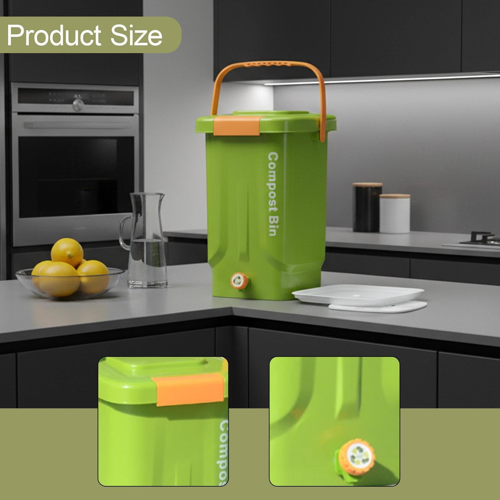 Compostadora Recipiente Compostaje Cocina Residuo Orgánico Cubo con Asa Fácil Uso Multiusos Adecuado para Cocina Hogar Exteriores Jardín, 30cmx30cmx45cm
