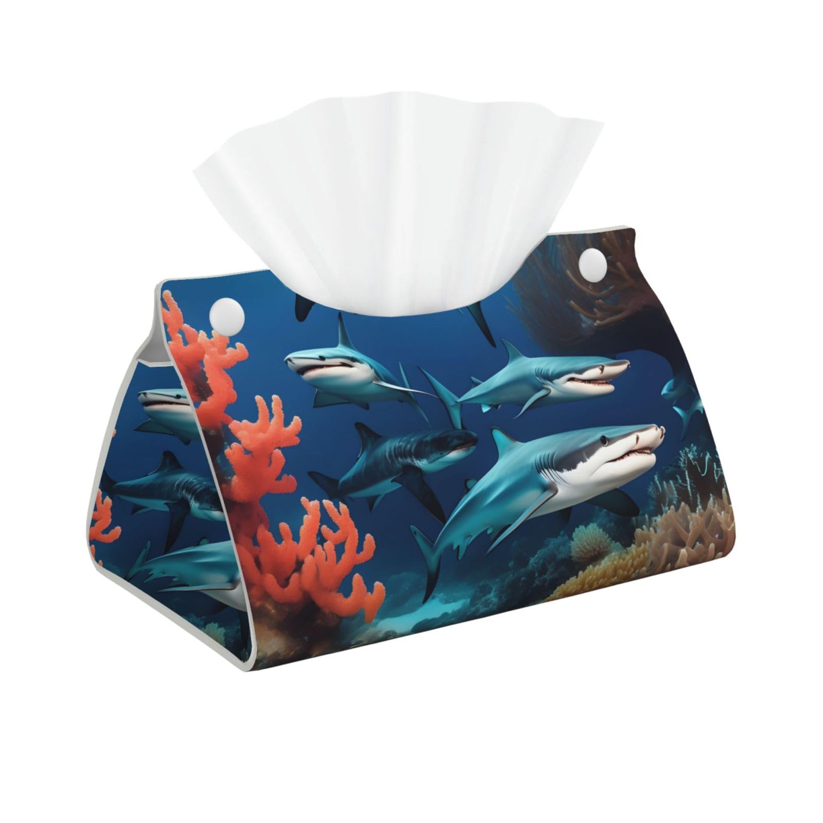 Submarine shark coral Long Leather Tissue Box Cover-Waterproof PU Leather Tissue Holder for Bathroom, Decorative Rectangular Tissue Case