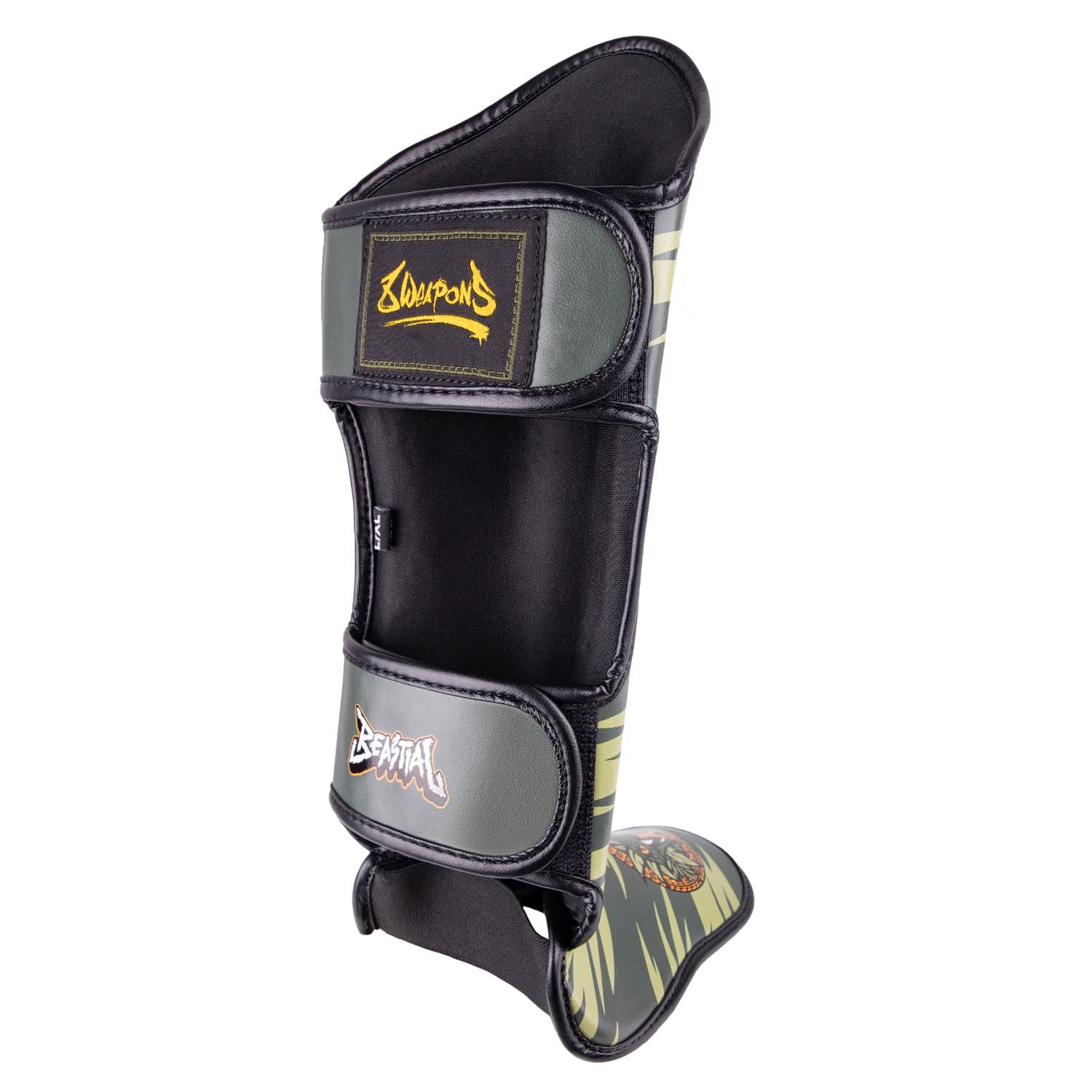 8 WEAPONS Schienbeinschoner Kinder, Beastial Viper, Khaki, Kinder Schienbeinschoner Kampfsport, Kunstleder, Optimaler Schutz für Muay Thai, K1, Boxen, MMA und Kickboxen