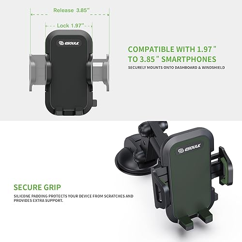 Miniatura 5 de Esoulk Soporte de teléfono de coche resistente con ventosa para parabrisas, ventana, tablero de instrumentos, soporte universal para la mayoría de
