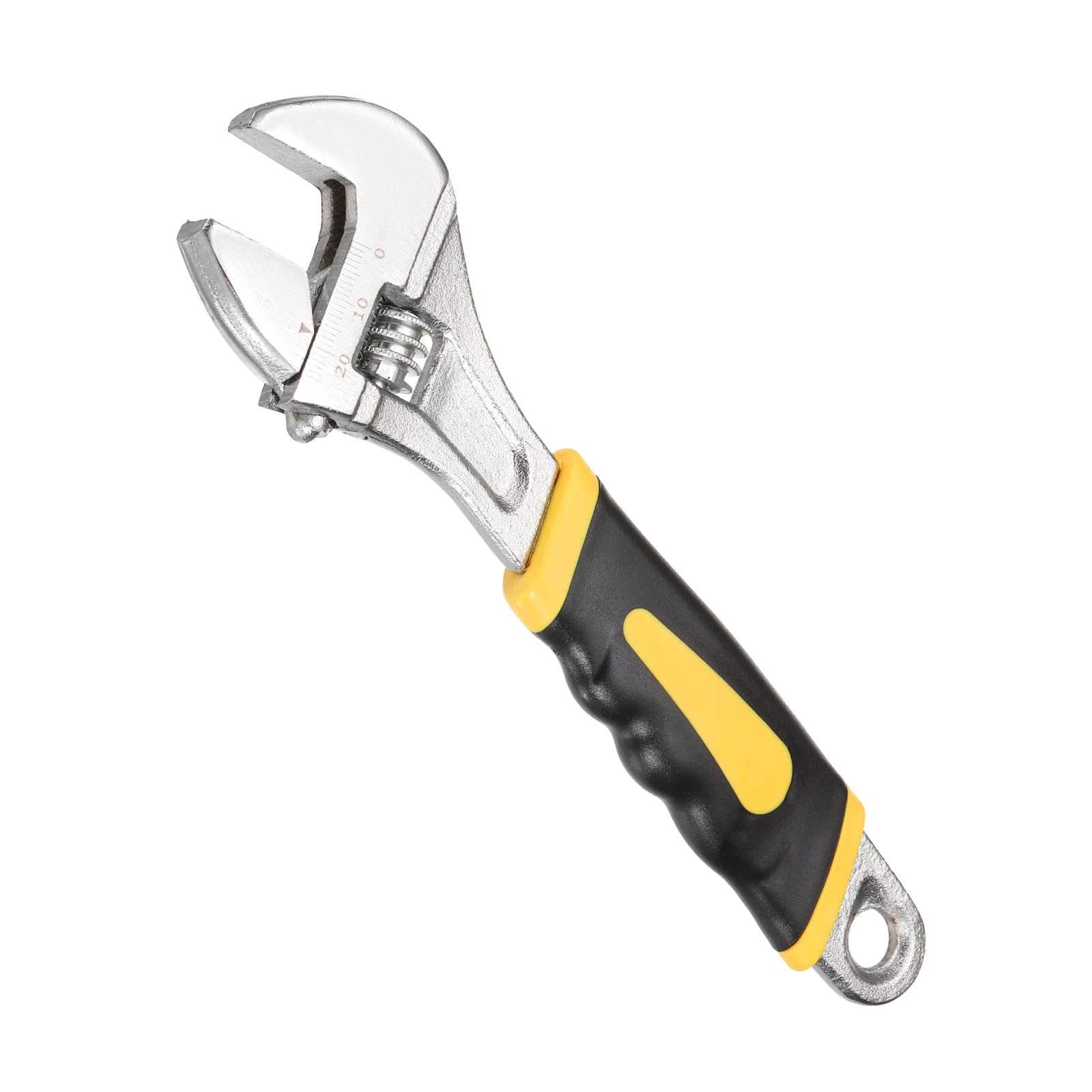 sourcing map Adjustable Wrench 8" High Carbon Steel Industrial Wide Jaw Wrench Adjustable Repairs Spanner Tool with Graduated Scale for Home Garage Workshop Plumbing, Yellow-Black