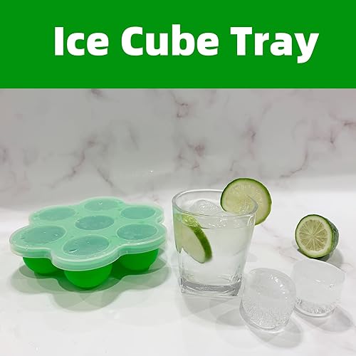 Miniatura 7 de TEIBVG Moldes de silicona para paletas, moldes para paletas de hielo de 7 cavidades, contenedor de almacenamiento de alimentos para bebés con tapa,