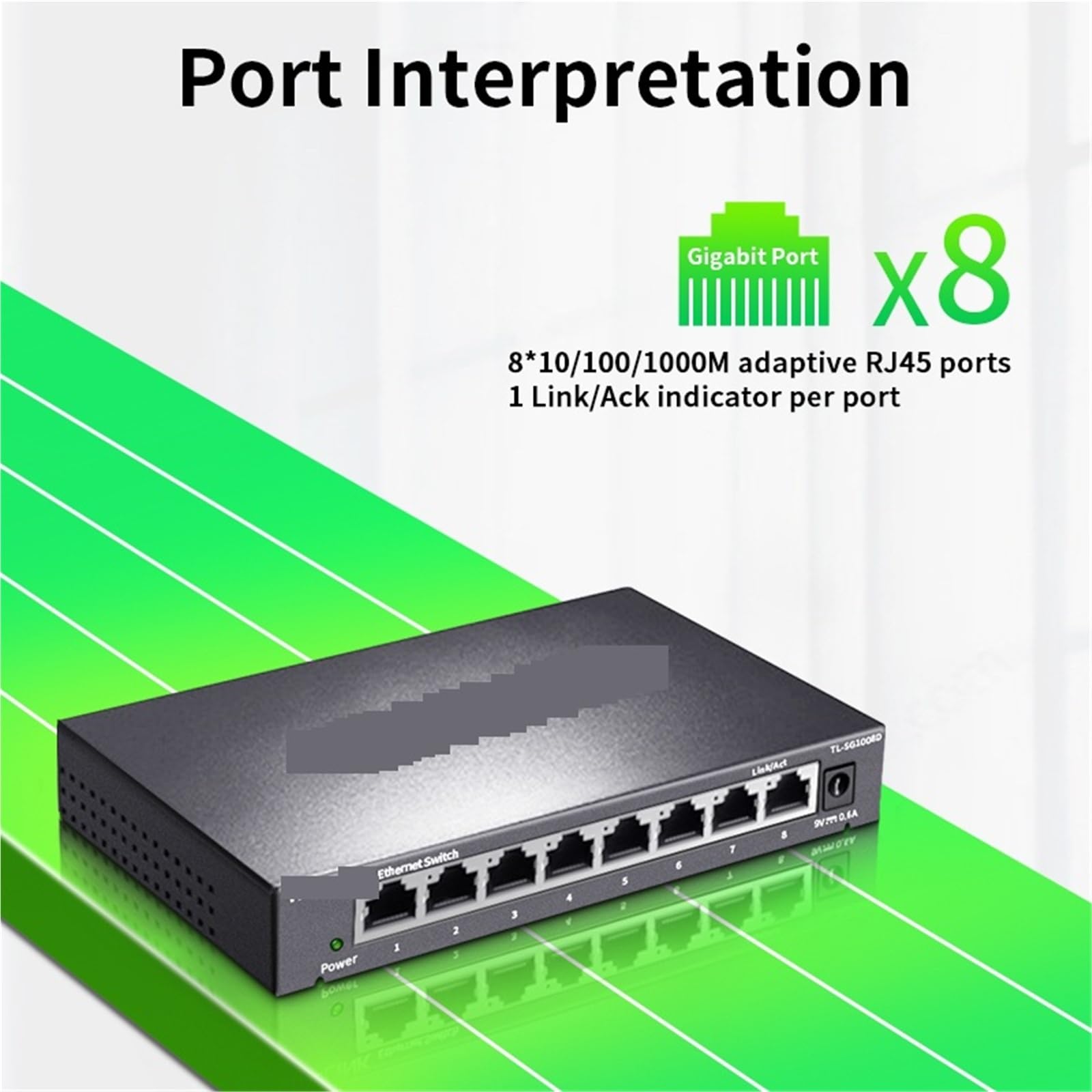 Switch Ethernet Gigabit Ethernet a 8 porte 1000 Mbps RJ45 Plug and Play Hub splitter Internet TL-SG1008D (adattatore UK)