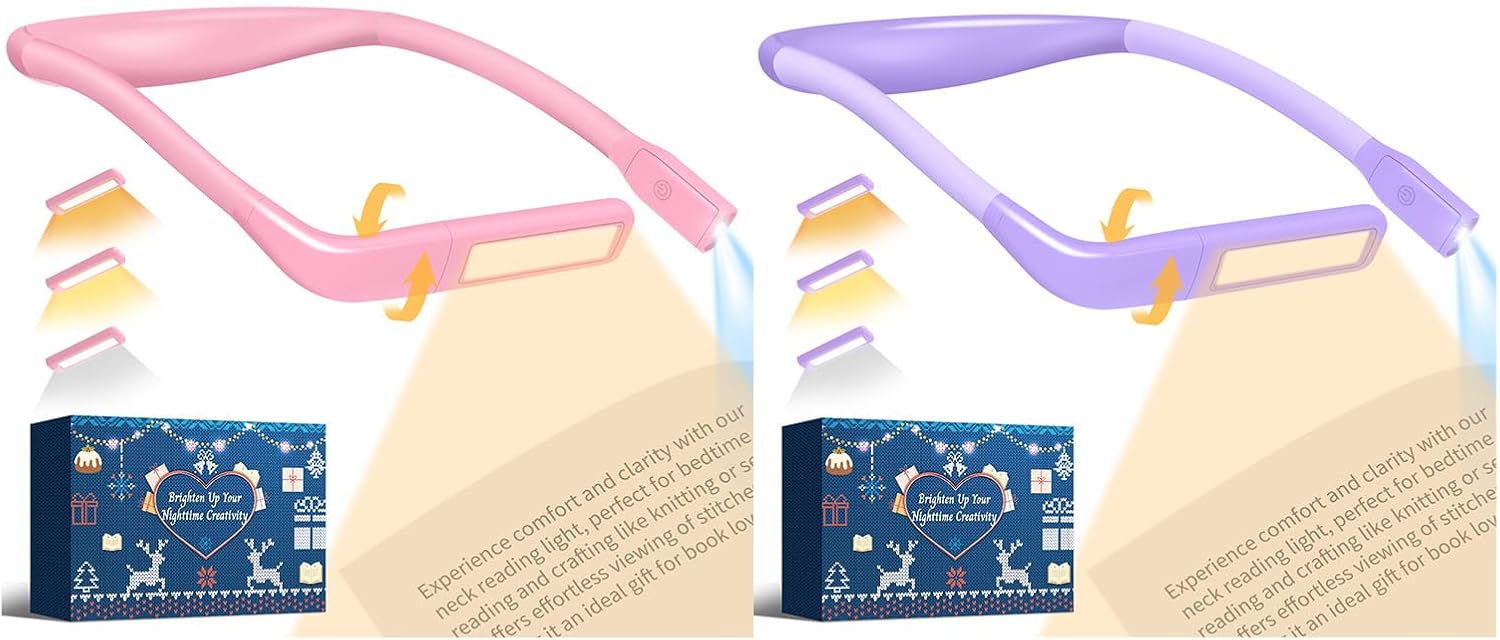 Neck Reading Light, Neck Lamp with Wide Floodlight for Eye-Caring Reading in Bed, Cool Gifts for Book Lovers Knitters & Crafters Knitting Accessories Stocking Stuffers for Men Women Readers