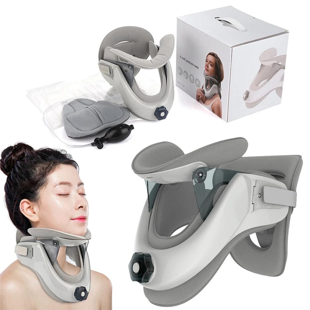 Minerve Cervicale Femme et Homme,Traction Cervicale,Collier Cervical avec Airbag,Coussin De Traction Cervicale,Taille Ajustable,Soutien Cervical Qui DéComprime Le Cou et Soulage La Tension Cervicale