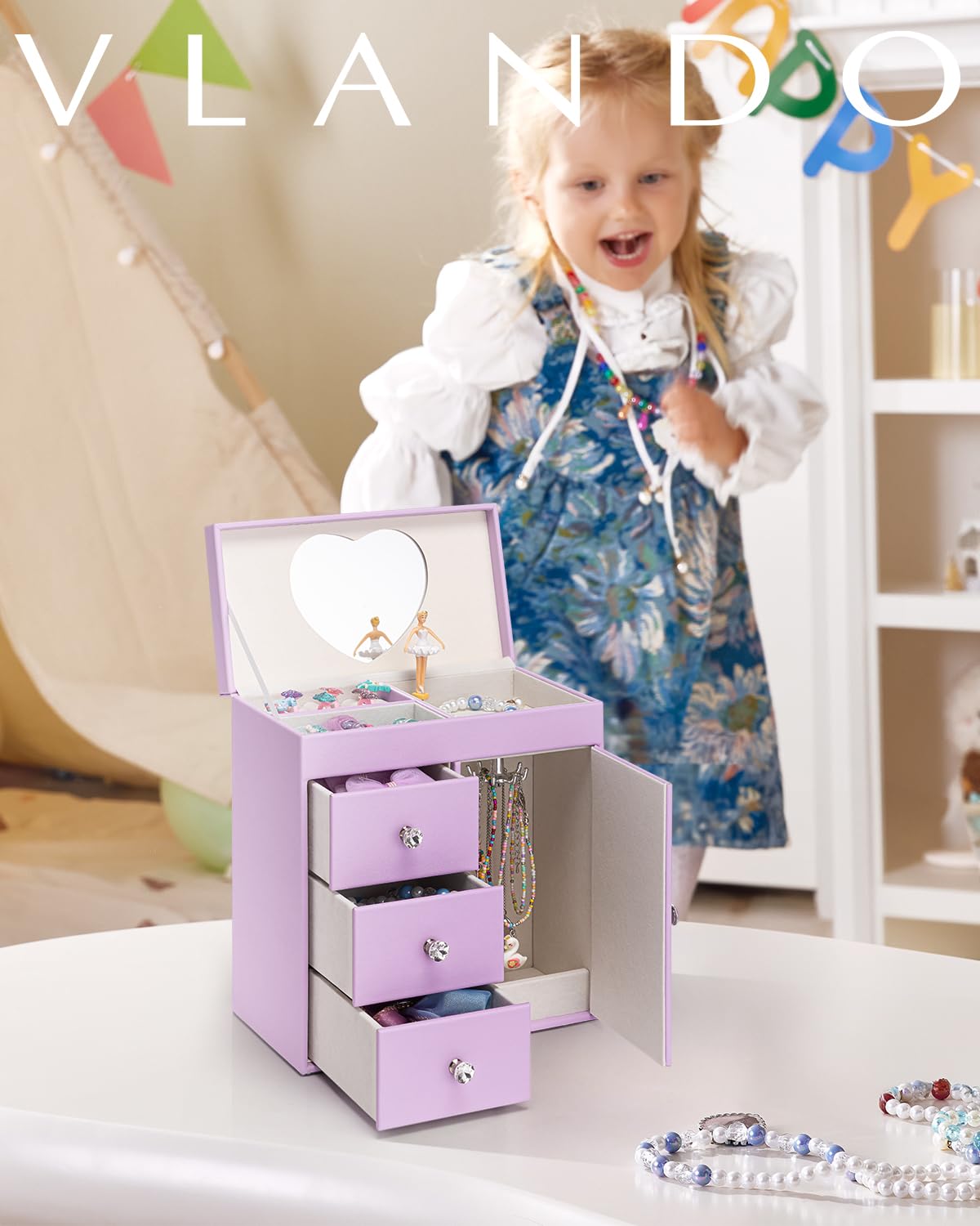 Boîte à Bijoux Musicale Fille - 5 Niveaux Avec Danseuse Tournante, En Bois - 9