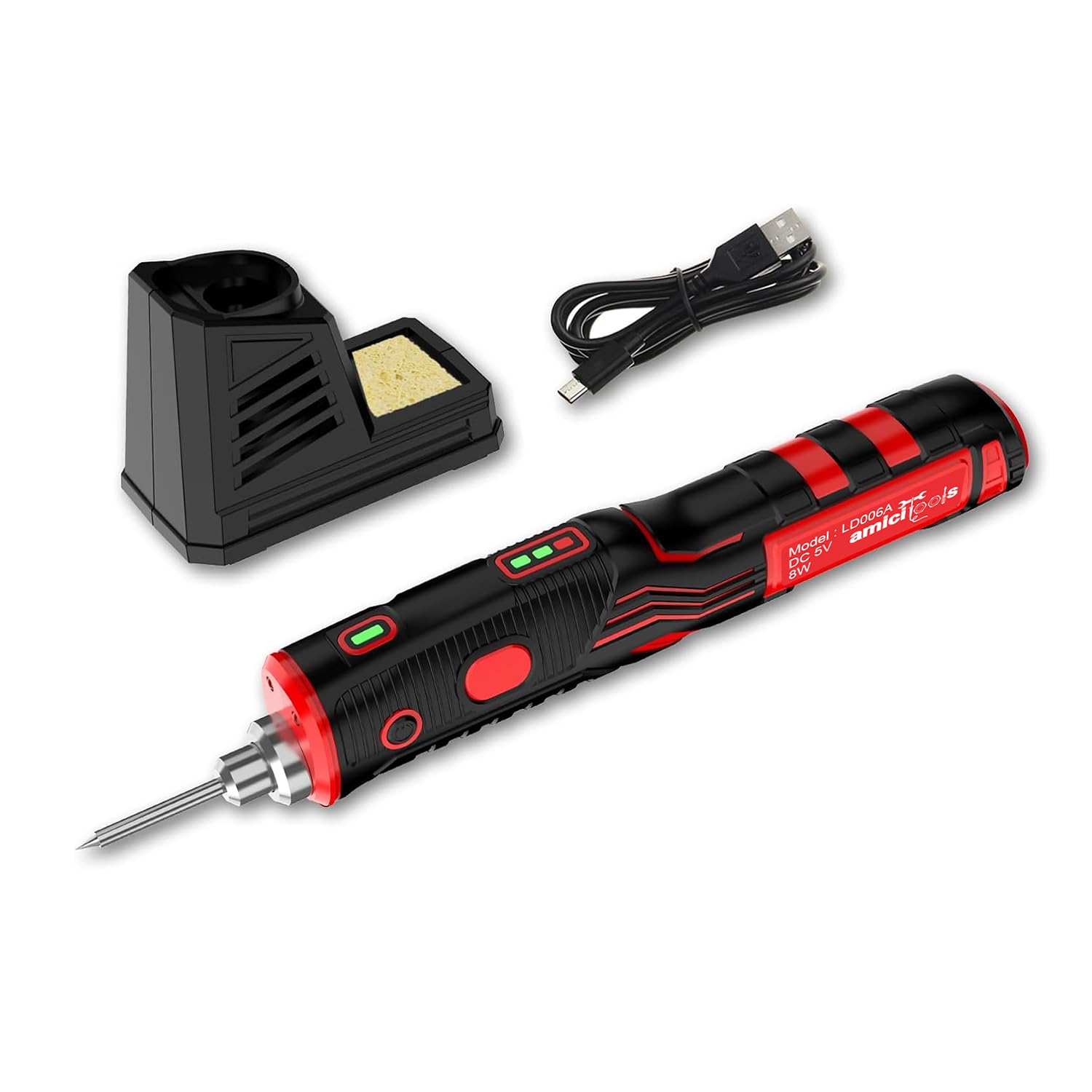 amiciTools Wireless DC 5V 8W Cordless Rechargeable Soldering Iron with Touch Sensor Function and USB Charging Cable (Cordless Soldering Iron)