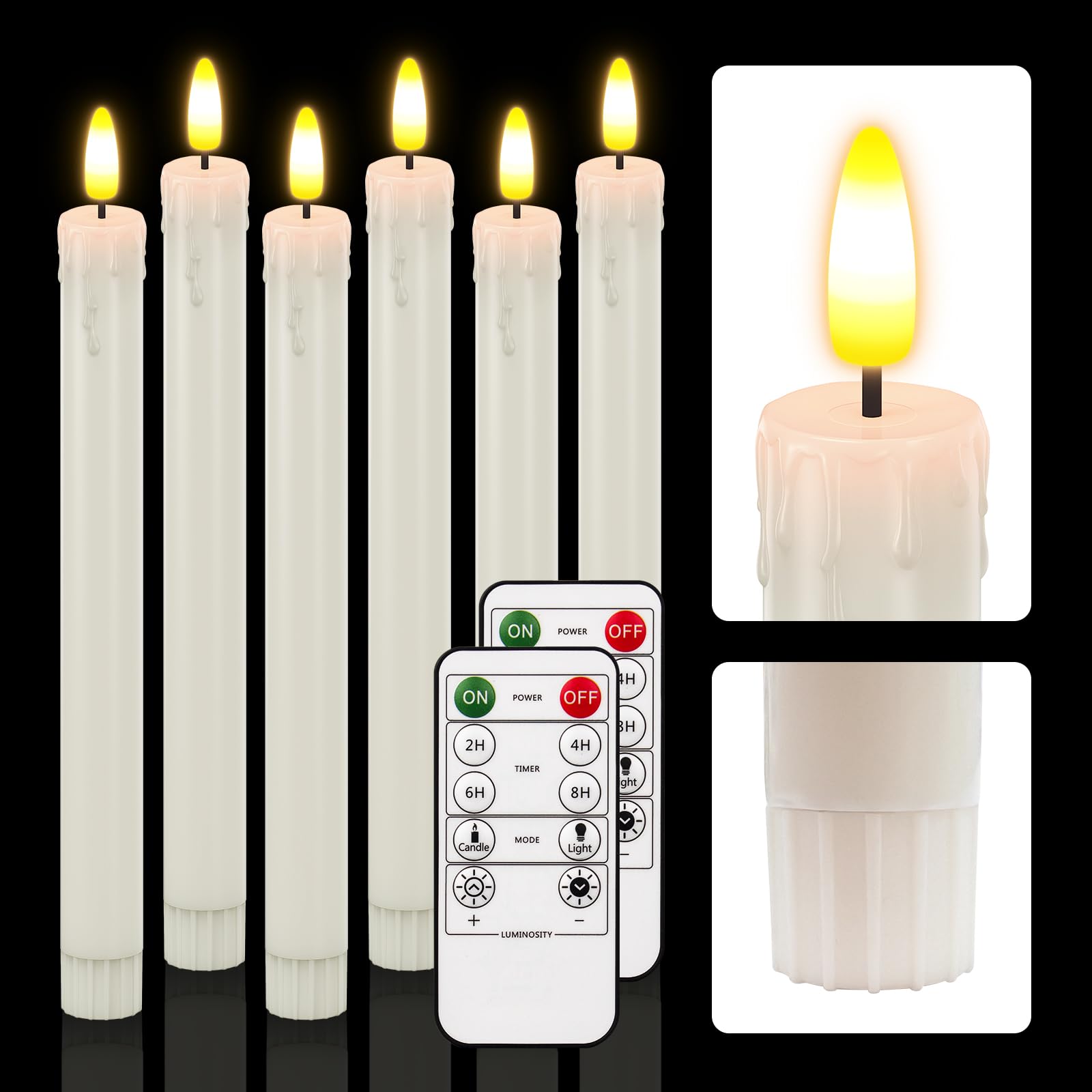 HL Elfenbein LED Stabkerzen mit Timerfunktion und Fernbedienung - 6 Stück 3D-Docht Flackernde Kerzen (2 x25 cm) Warmes Licht für Weihnachtsdeko, Zimmer Deko, Hochzeit und Party Weihnachtsdeko