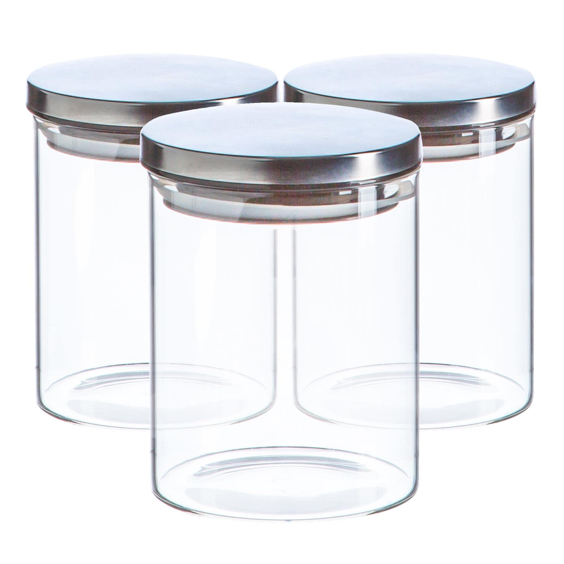 Argon Tableware Scandi Storage Jars with Metallic Silver Lids - 750ml - 3 Pack - Modern Round Organisation Container Glass Jar for Kitchens, Pantry, Bathrooms, Utility Rooms โ image 1