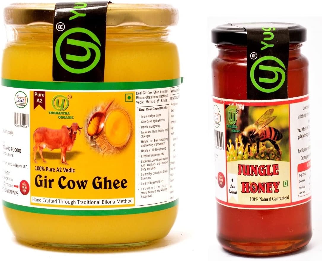 Pure Natural A2 Milk Shudh Desi Gir Cow's Ghee -500 Ml + Raw Honey 350 GMS Combo Set
