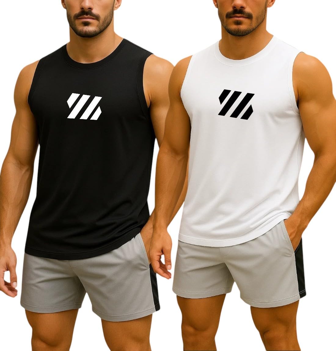 Men's Polyester Sleeveless Gym Vest, Crew Neck, Regular Fit, Graphic Print