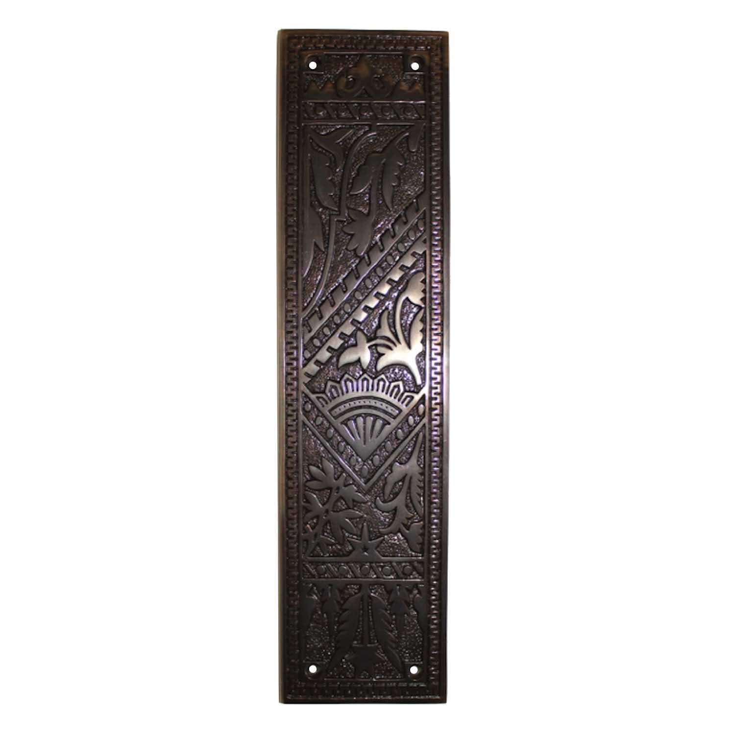 The King's Bay Victorian Style Bronze Push Plate with Oriental Fan Design 12 Inch