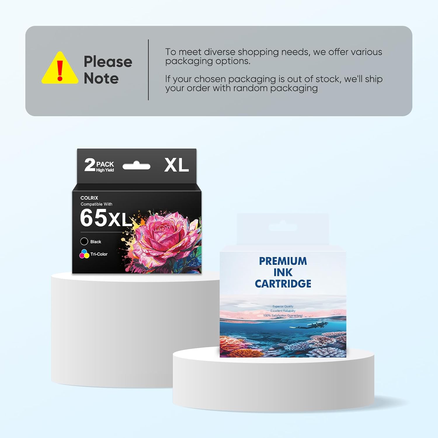 65XL Ink Cartridges Black/Color Combo Pack High Yield Replacement for HP Ink 65 65XL, Works for Envy 5055 5500 5070 DeskJet 3755 3772 3700 Printer (1 Tri-Color, 1 Black)
