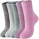 fauson 5 Pairs Wool Socks - Wool Socks for Women, Warm Cozy Crew Sock, Warm Womens Winter Sock, Thick Knit Cabin Cozy Sock Gifts for Women, 6-10
