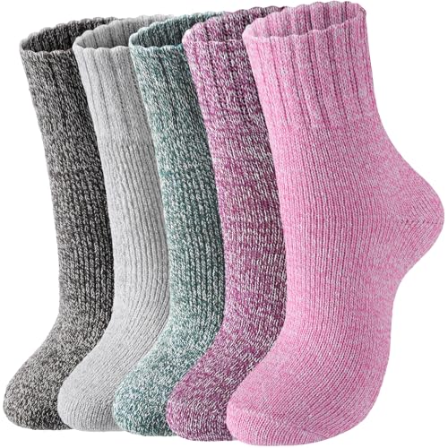 5 Pairs Wool Socks - Wool Socks for Women, Warm Cozy Crew Sock, Warm Womens Winter Sock, Thick Knit Cabin Cozy Sock Gifts for Women, 6-10
