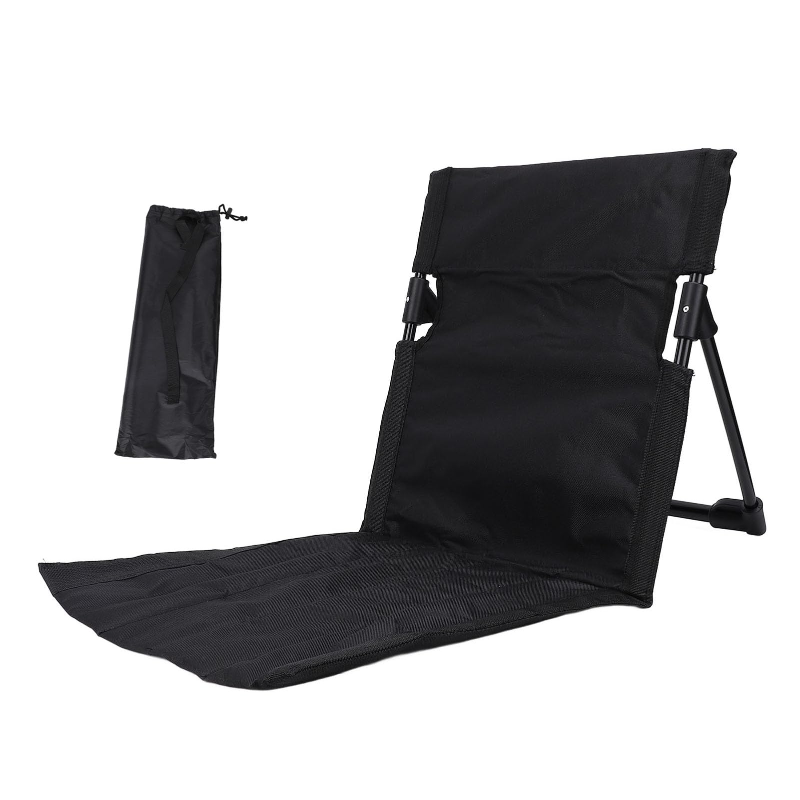 Leichter, Tragbarer, Zusammenklappbarer Bodenstuhl, Verstellbare Rückenlehne, Strand-Lounge-Stuhl für Outdoor-Camping-Angeln, Stuhl mit Rückenlehne (Black)
