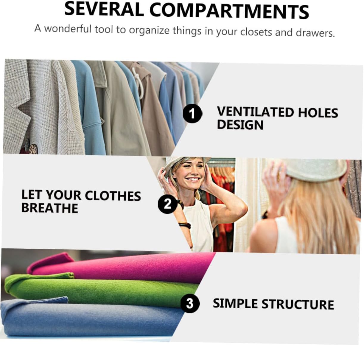 2PCS Stackable Drawer Type Clothes Organizer Foldable Plastic Closet Storage for Wardrobe Dividers for Bedroom and Closet Organization