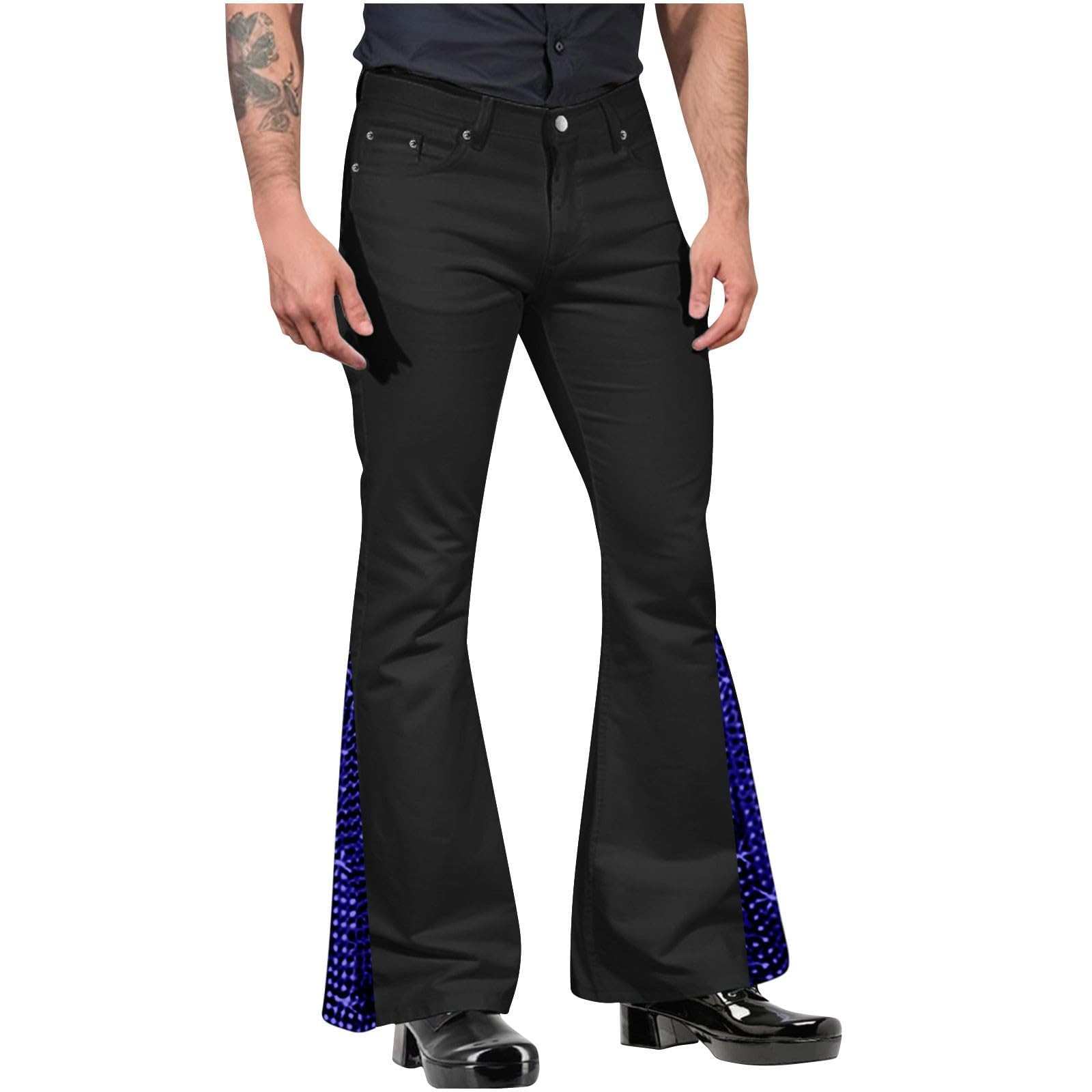 Pantalon évasé pour homme - Pantalon disco à paillettes - Tenue des années 80 - Tenue disco - Tenue disco - Costume hippie pour homme - Costume de carnaval