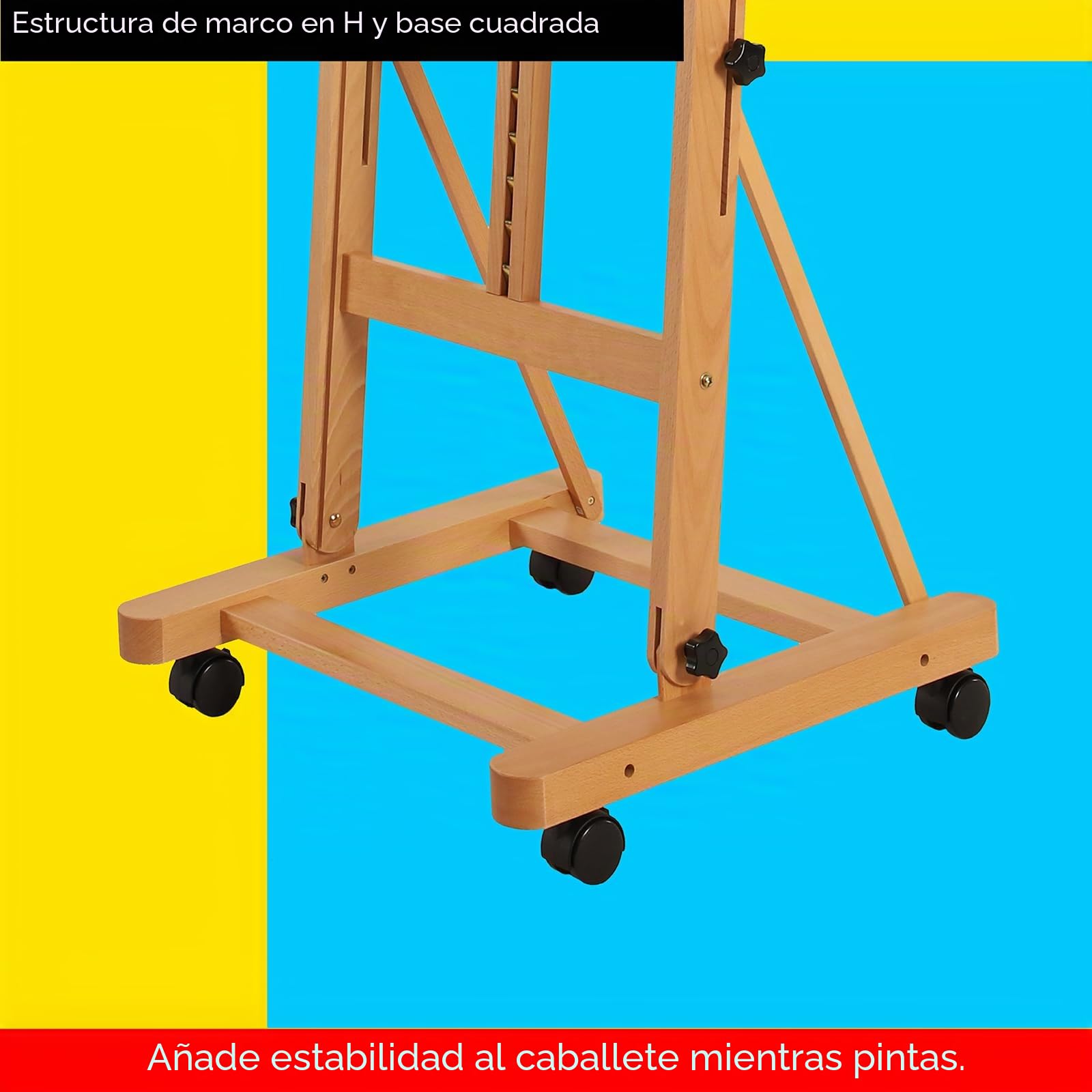 MEEDEN Caballete grande de estudio con marco en H – Caballete de madera de haya ajustable inclinable movible, soporte de caballete de pintura de suelo, sostiene lienzos de hasta 48 pulgadas