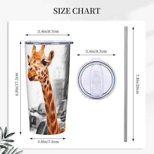 Miniatura 5 de ASEELO Giraffe in New York - Vaso de acero inoxidable de 20 onzas con tapa y popote taza de café al vacío de doble pared vaso de café aislado para