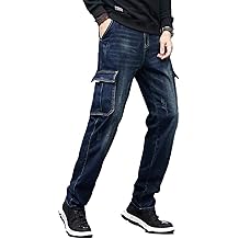 Men`s Cargo Jeans Regular Stretchy Motorcycle Distressed Denim Pants