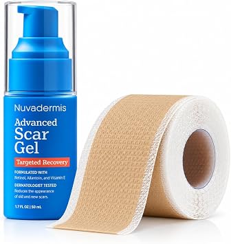 NUVADERMIS Scar Care Bundle, Scar Cream Gel with Retinol & Vitamin E + Silicone Scar Tape, 1.7 oz + 10 ft Roll