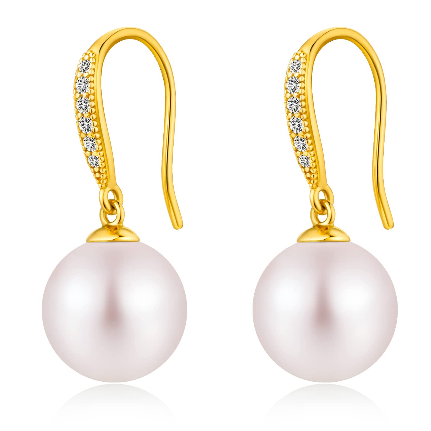 jiamiaoi Perlenohrringe Hängend Silber 925 mit Glänzend Zirkonia,Tränenperlen Ohrringe Hanger Ohrringe Silber Perlen Damen Ohrringe mit Perle Süßwasser 8mm