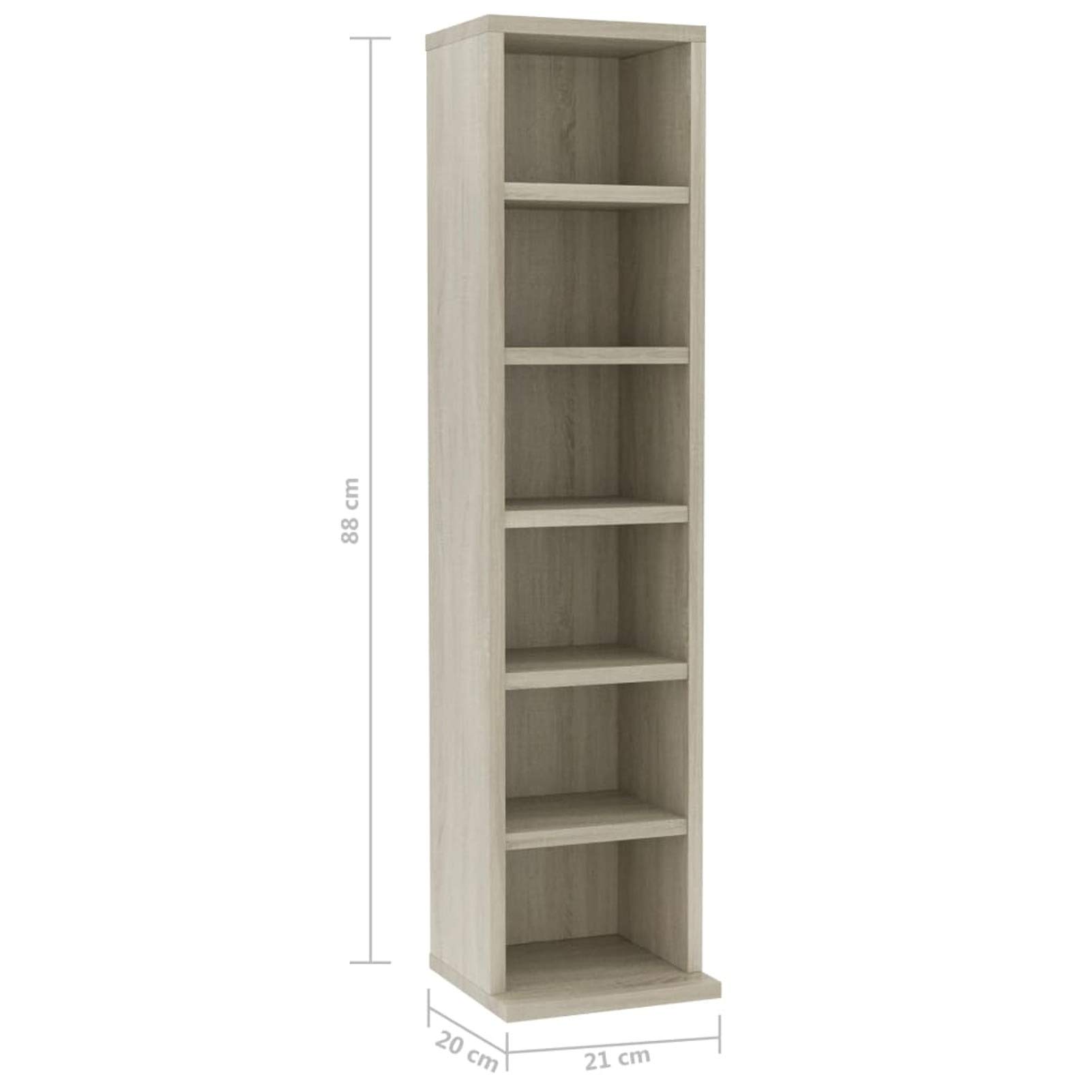 Homgoday Szafka na płyty CD z 6 otwartymi przegródkami 21 x 20 x 88 cm, drewno inżynieryjne, wieża CD, szafka do przechowywania DVD, półka na płyty CD i DVD, do salonu, sypialni, biura
