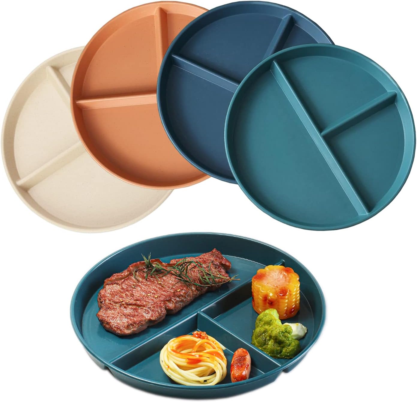 NOZVYCI divided dinner plate, 23 cm, 4 pack, black, dark grey, light grey, beige
