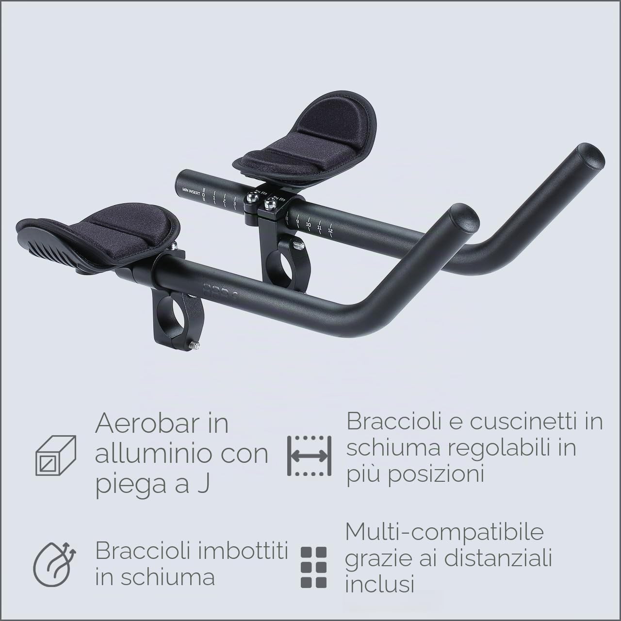 Bbb Cycling AeroMax BHB-60, Manubrio Aerodinamico per Bici da Strada Extra Lungo J-Bend Unisex-Adulto, Nero, Taglia Unica