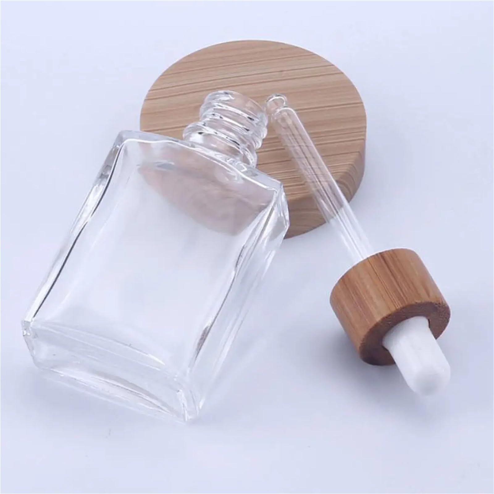 Contagocce Flacone di siero for oli essenziali in vetro trasparente opaco satinato piatto da 10 pezzi con pipetta contagocce(Silver cap,50 ml)