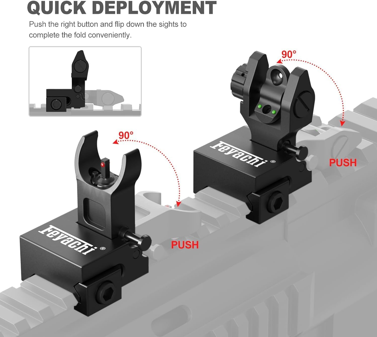 Feyachi S28 Flip Iron Sight con Herramientas de Ajuste, Miras Tácticas Plegables Delanteras y Traseras Sólo para Actividades Deportivas