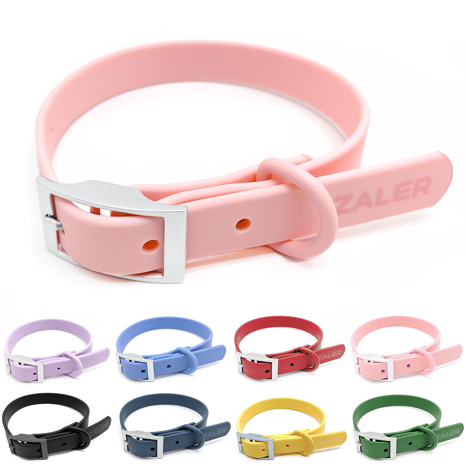 ZALER Waterproof Dog Collar, Adjustable Odor Proof Dog Collars Easy to Clean, Soft Comfortable Pet Collars for Large, Medium Small Dogs (XL, Pink, 1pc