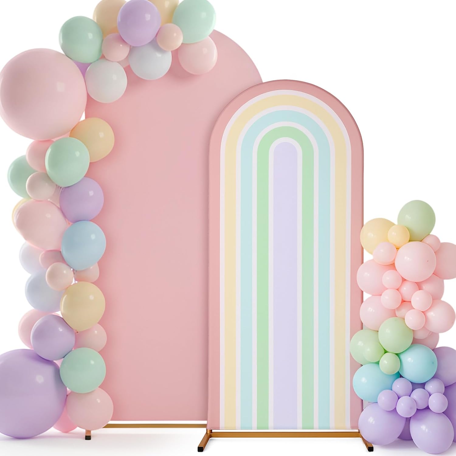 7.2 ft + 6 ft Rainbow Arch Backdrop Stand Covers Pastel Background Arched Stretchy Fabric Backdrop Cover for Boho Dasiy Birthday Party Wedding Baby Shower Decoration(Orange Groovy)