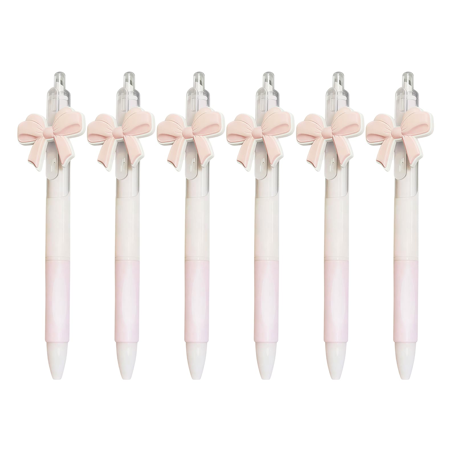 Leseogye 6 PCS Bow Pens, Cute Pen Party Bag Filler, Black Ink Pink Bow Pen for Girls, Smooth Writing Pale Pink Pens for School, Office