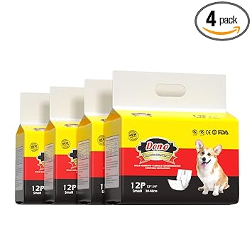 DONO Disposable Dog Diapers Male Dog Wraps, Including 48pcs Super Absorbent Diapers for Dogs and Cats,S (12