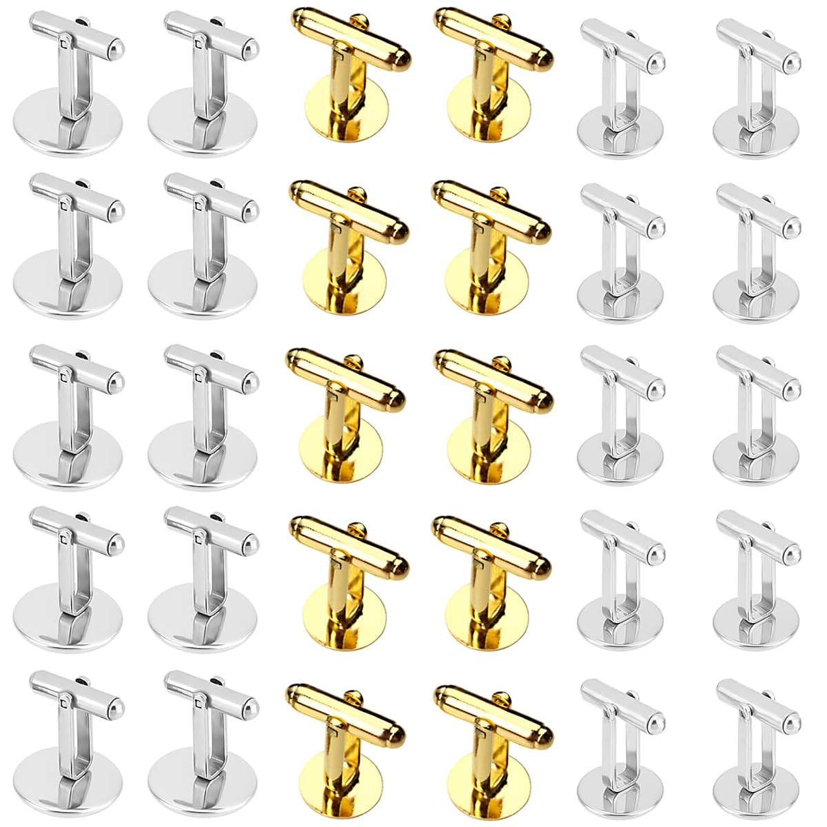 ARJDXDP 30pcs Silver Round Blank Setting Base Pad, Elite Cufflinks, Stainless Steel Ring Base with Cabochons, Blank Cufflink for Men Silver Cuff Links Flat Pad Blank Setting Tray