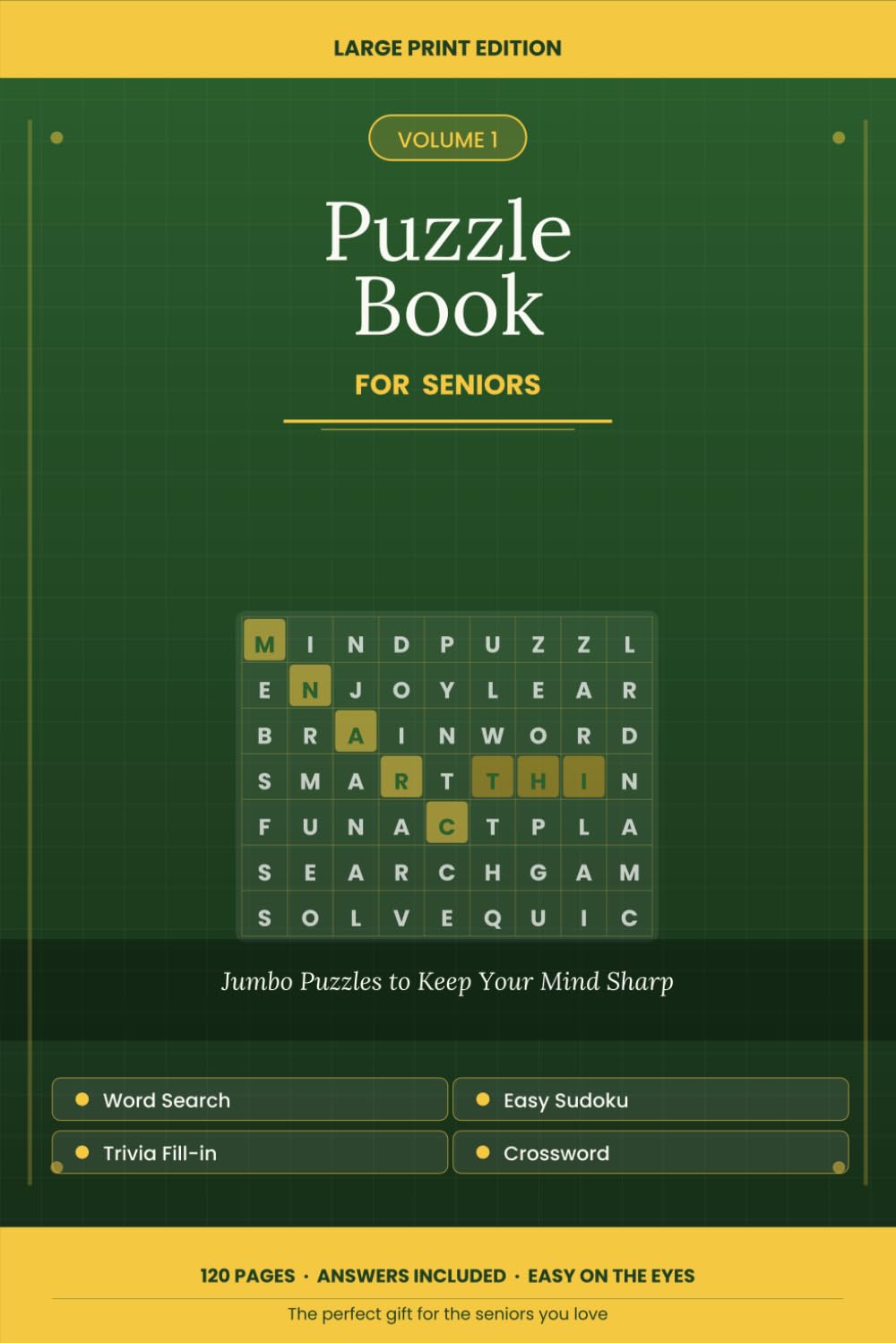 Large Print Puzzle Book for Seniors: Jumbo Word Searches, Easy Sudoku, Trivia & Crosswords — Fun Brain Exercises for Adults 60+