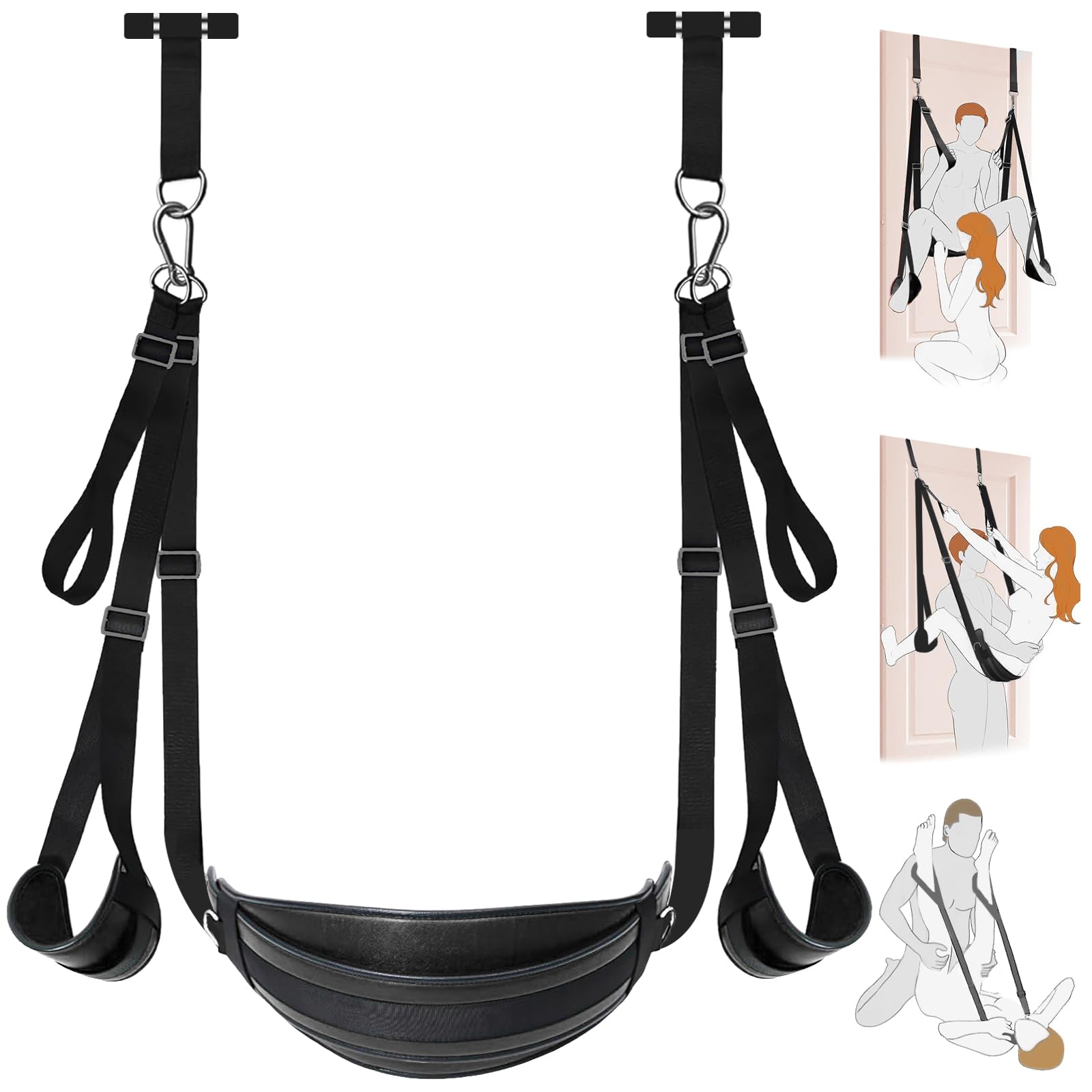 Columpio Sexuales parejas de puerta Juguetes Eróticos para pareja sexuales SM Bondage esposas eróticos sexuales mujer columpio del amor juegos eroticos Ajustable columpio sexual cuero（Negro）