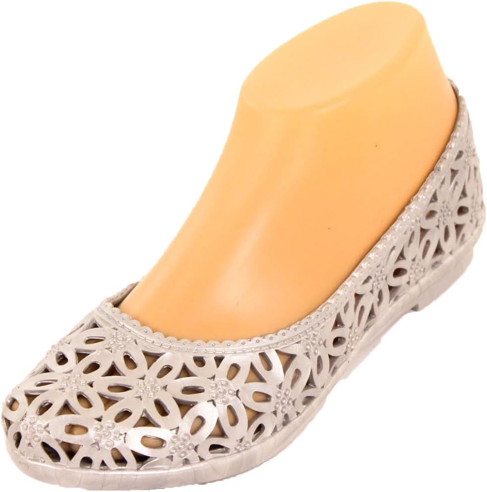 Women's Jelly Crochet Silver Ballet Flats 9 B(M) US