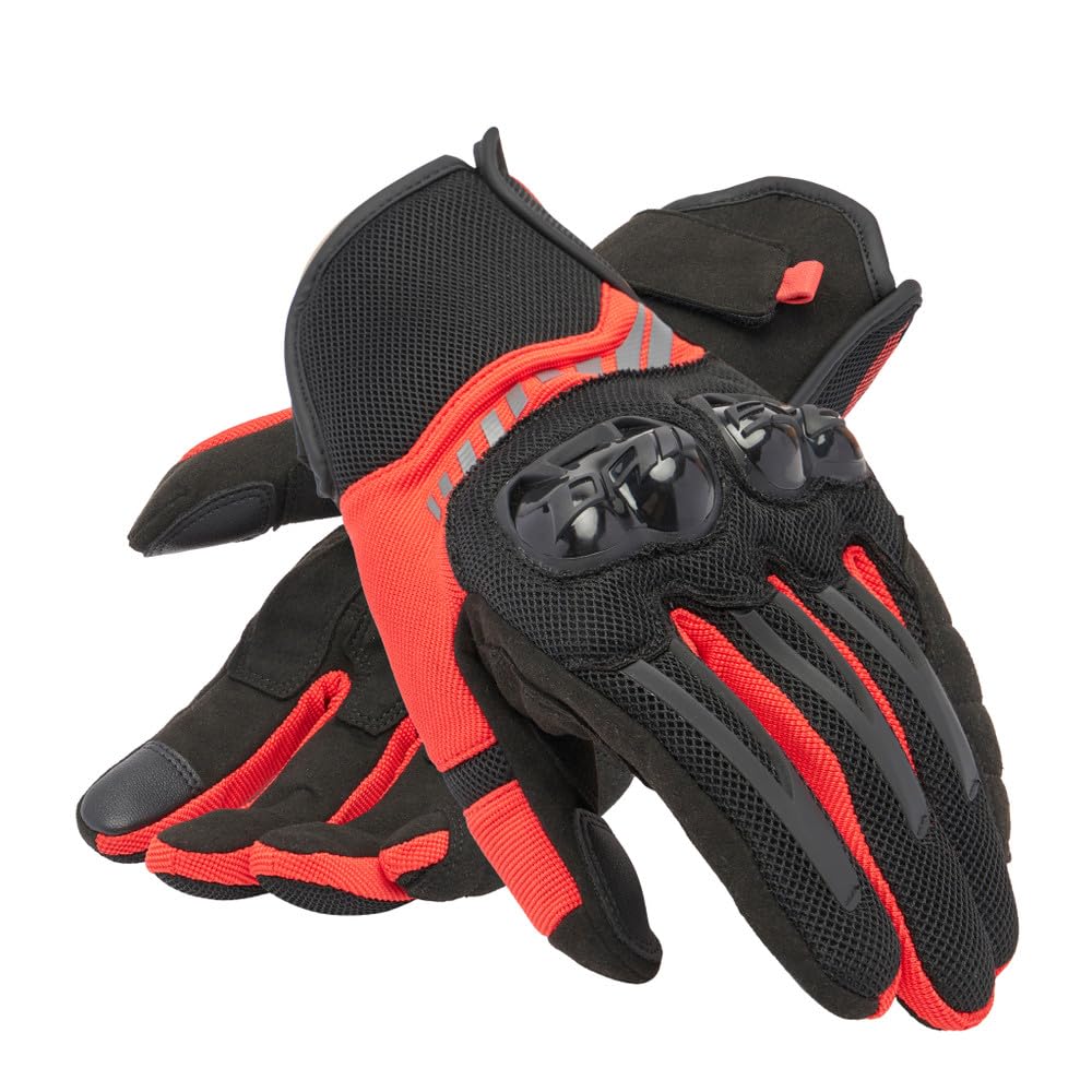DAINESE - Mig 3 Air Tex Gloves, Guanti Moto Estivi, Tessuto Ventilato, Protezioni sulle Nocche, Touch Screen, Nero/Rosso, XL