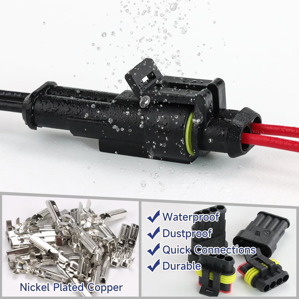 2 Conectores Eléctricos Impermeables 4 Pines - 16 AWG, 10A, Longitud Cable 15 Cm - Para Motos, Scooters, Luces LED