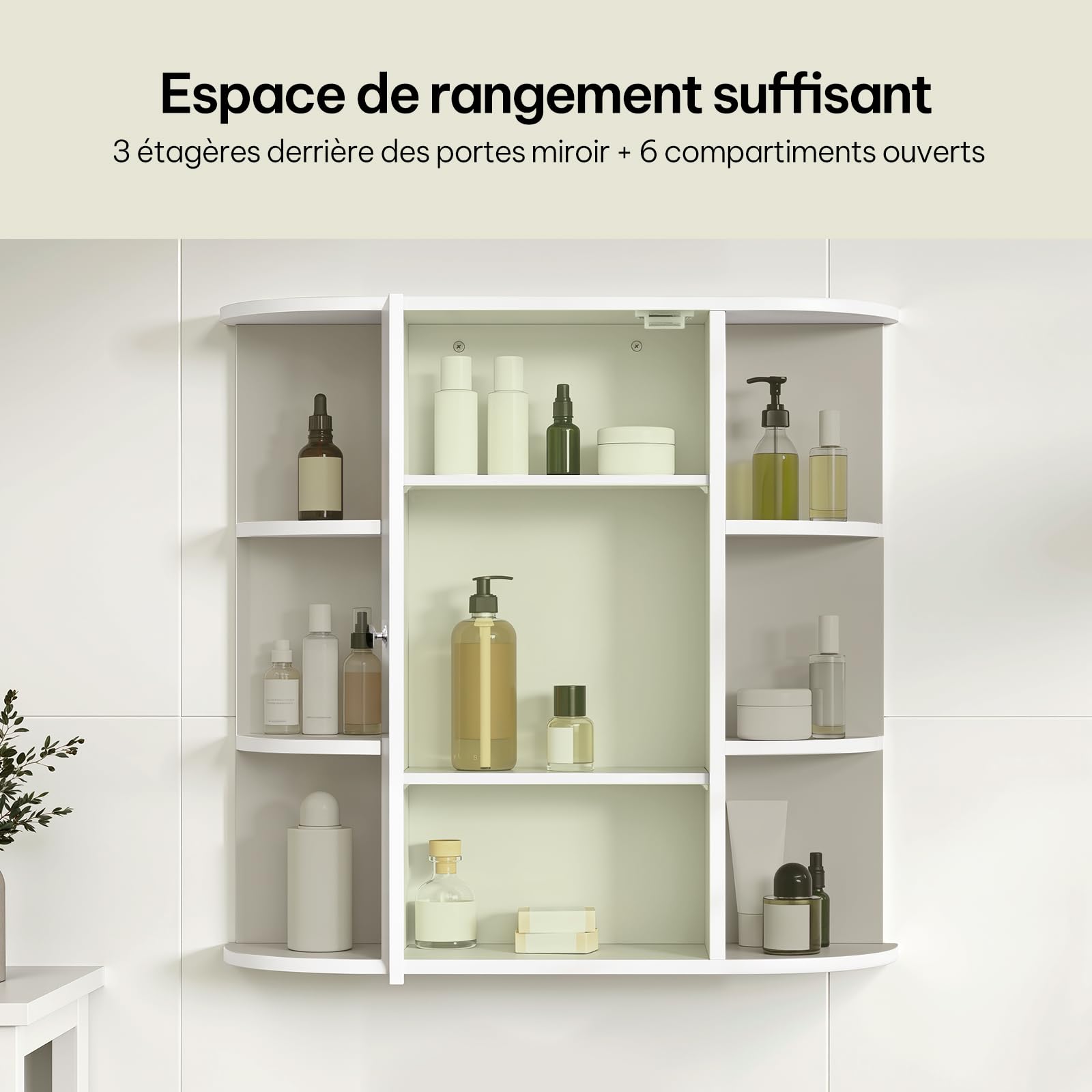 eSituro Armoire de Toilette avec Miroir et Porte, Moderne, Meuble Salle de Bain de Rangement Blanc, 60x58x16cm