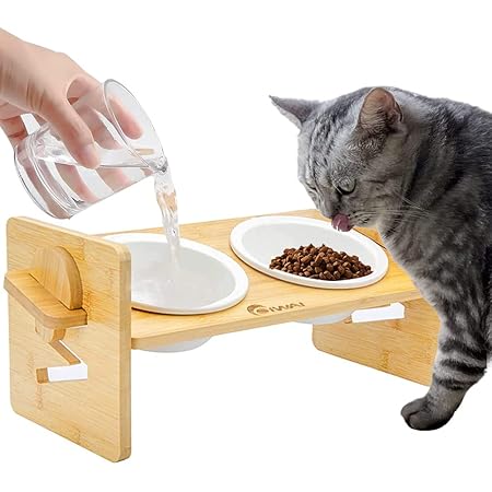 Amazon 猫エサ台 猫食器 犬食器 ペットの食器 ペット 食器スタンド フードボウル 水ボウル 犬 猫用 セラミックボウル 陶磁器碗 竹製 高さ調節可能 36 14 2cm 斜め餌台面 小型 Oiwai ペット用品 通販