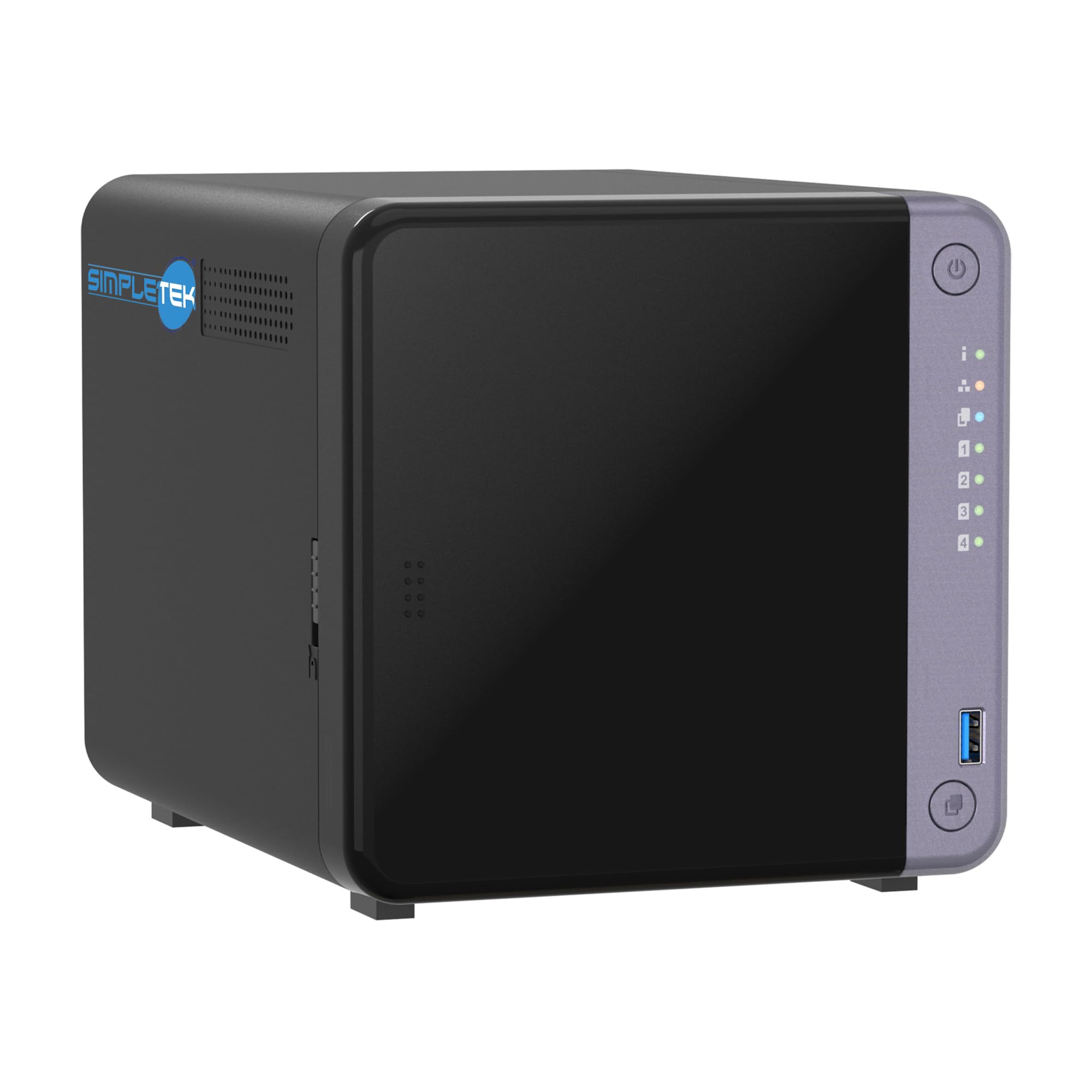 SIMPLETEK - Profesjonalny 4-komorowy serwer NAS - 10 GbE SFP+ i 2,5 GbE - 4 GB RAM (maks. 16 GB) - w zestawie 4 x 240 GB SSD - 2 gniazda M.2 NVMe - podwójny port 2,5 GbE