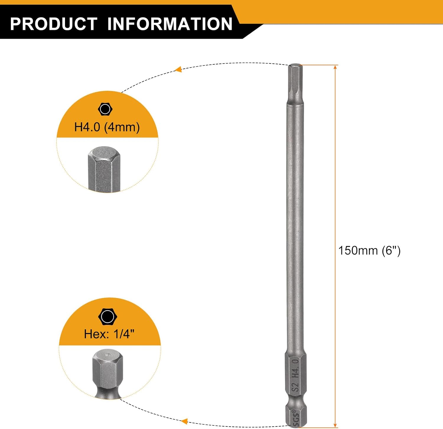 HARFINGTON 3pcs H4.0 Hex Head Drill Bit Wrench 4mm Metric Flat Tip 1/4" Hex Shank 150mm (6") Long Magnetic Hexagonal Screw Driver Socket Industrial Screwdriver Power Bits