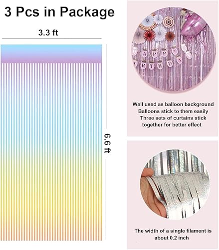 Miniatura 6 de Paquete de 3 cortinas de fondo para decoración de fiesta serpentinas con flecos telón de fondo con flecos decoración de fiesta de cumpleaños