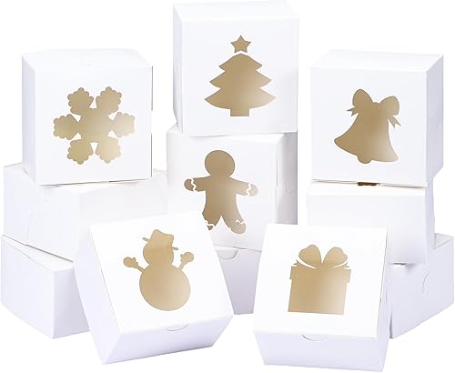 Moretoes 30 cajas de galletas de Navidad de 4 x 4 x 2.5 pulgadas, cajas blancas de panadería con ventana, cajas pequeñas de Navidad para pasteles de