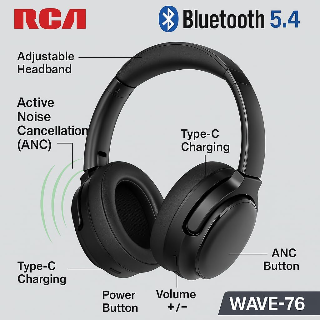 RCA WAVE-76 ANC Bluetooth Wireless Headphones